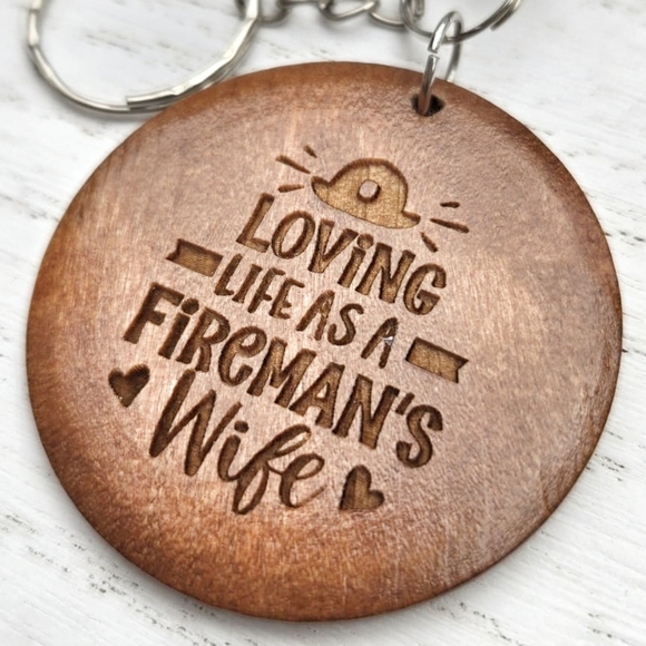 Keychain Wristlet with Laser Engraved Pendant - Loving Life As A Fireman's Wife - Picture 3 of 10